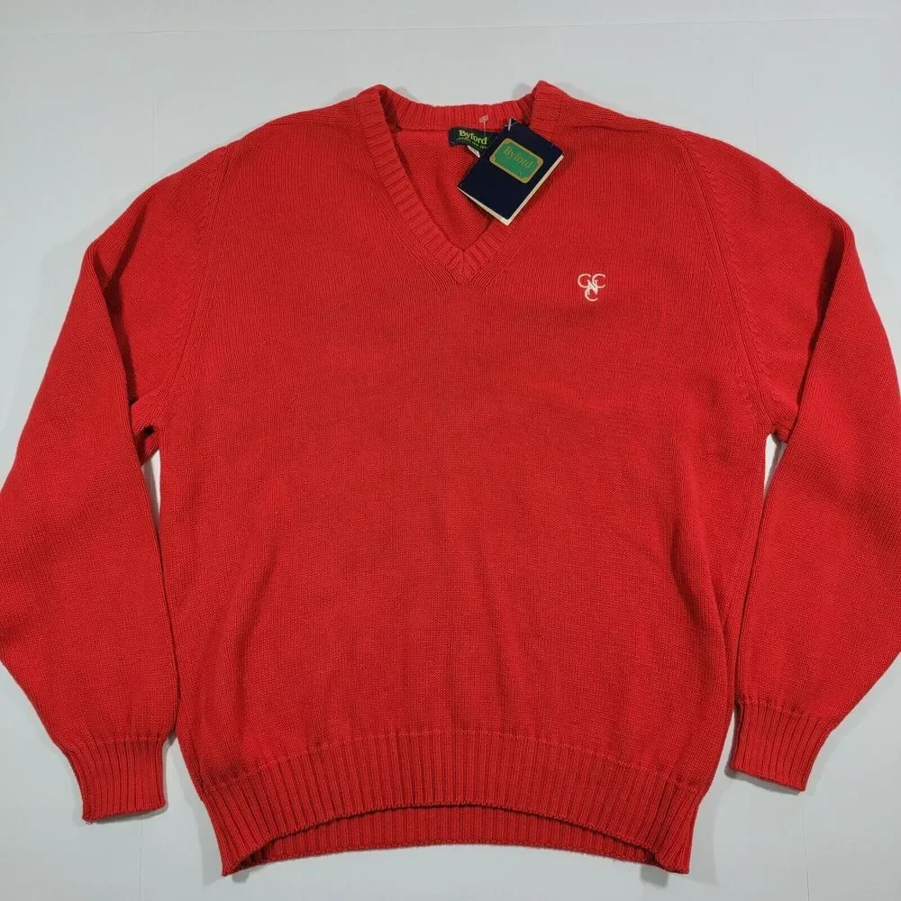 Byford Pullover Vneck‎ Sweater - Red - Knit - Cotton - XXL New - Vintage